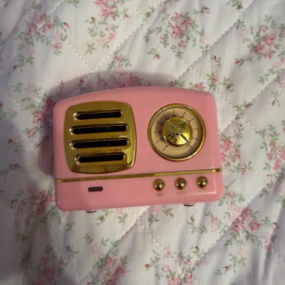 Retro Pink and Gold Portable Radio looking Speaker